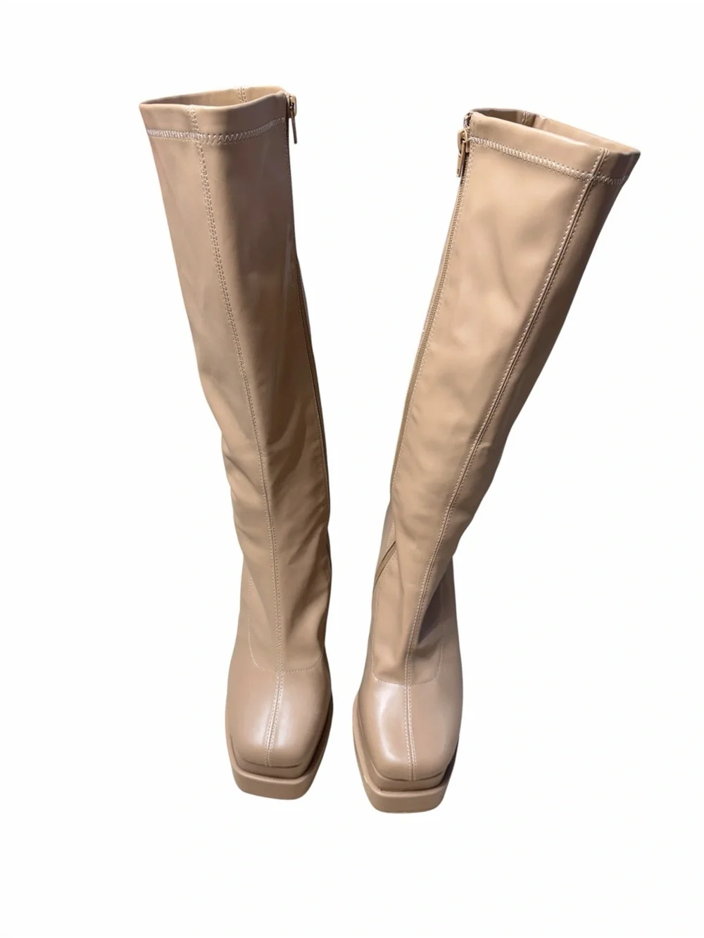 Mixx Shuz Nude Platform Block Heel Knee High Boots Womens 9
